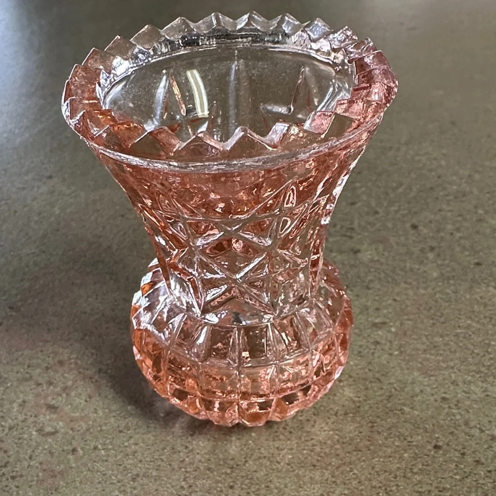 Vintage Pink Pressed Glass Bud Vase Or Toothpick Holder